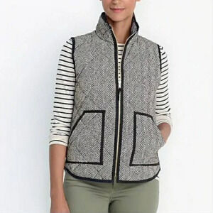 J.Crew Factory Herringbone Quilted Puffer Vest Down Fill Black grey Large